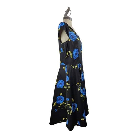 Dress Tells Luxury midi dress black with flower pattern Flare Dress Size XL - Picture 6 of 10